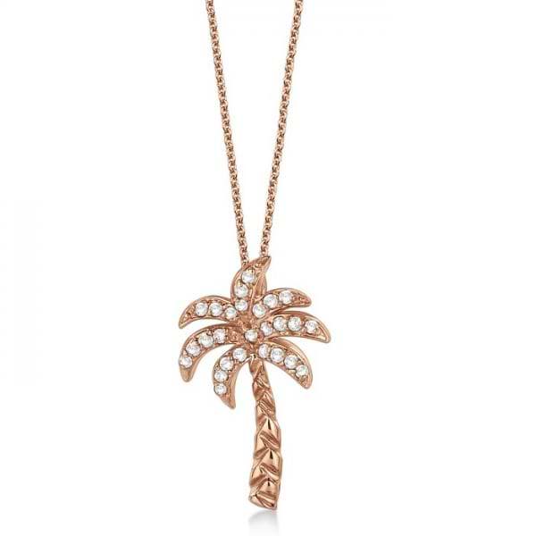 Palm Tree Lab Grown Diamond Pendant Necklace 18k Rose Gold (0.25ct)
