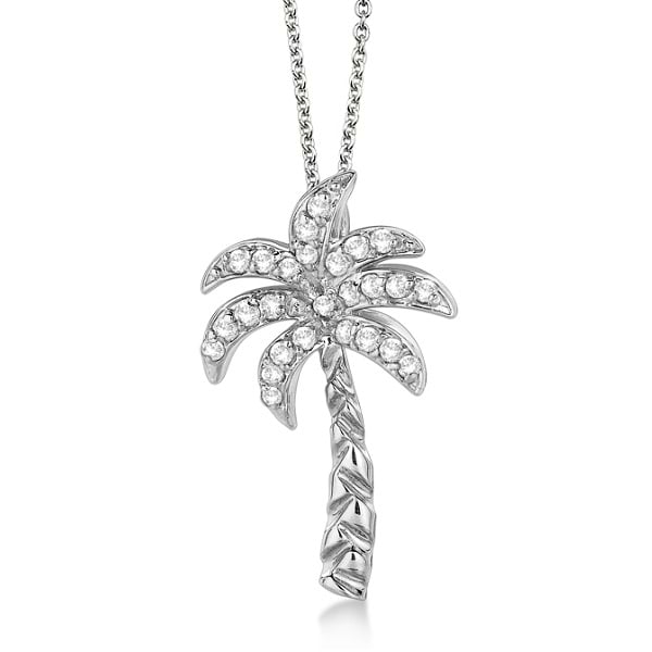 Palm Tree Shaped Diamond Pendant Necklace 18k White Gold (0.25ct)