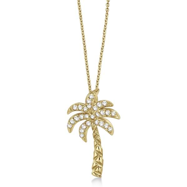 Palm Tree Lab Grown Diamond Pendant Necklace 18k Yellow Gold (0.25ct)