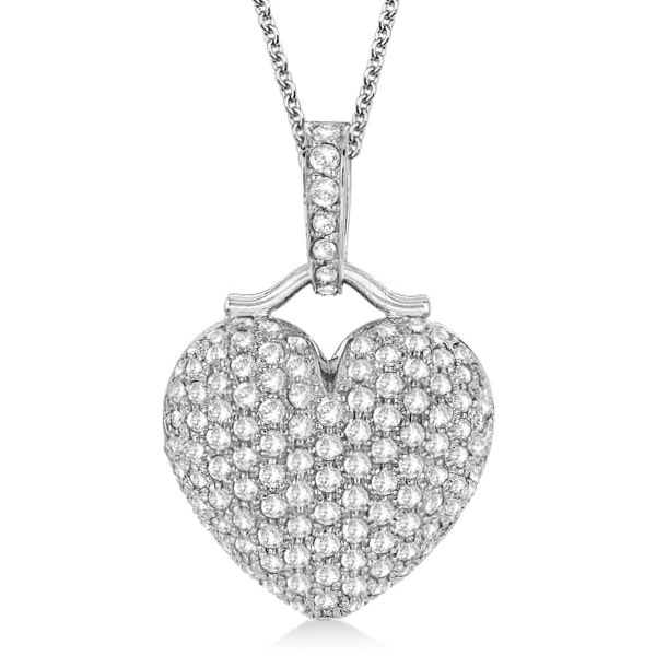 Puffed Heart Diamond Pendant Necklace 14k White Gold (2.55ct)