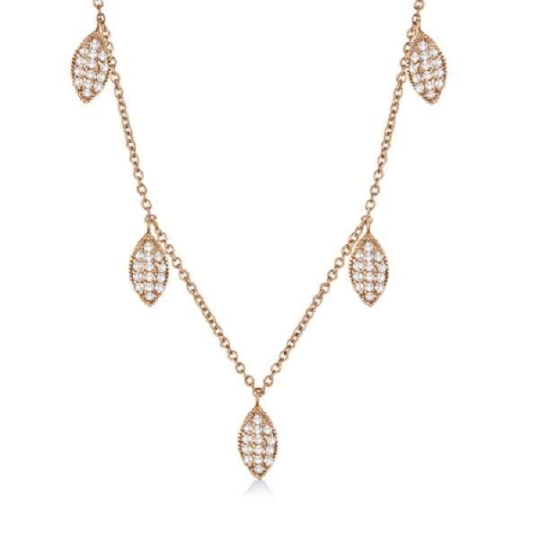 Pave-Set Marquise Station Diamond Necklace 14k Rose Gold (1.10ct)