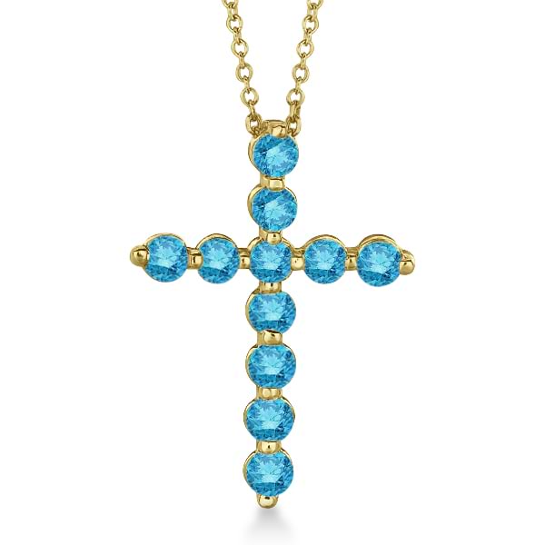 Fancy Blue Diamond Cross Pendant Necklace 14k Yellow Gold (1.01ct)