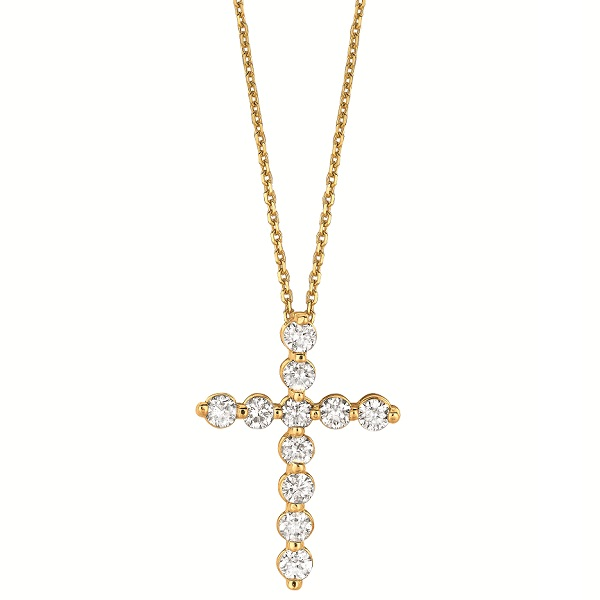 Diamond Cross Pendant Necklace in 14k Yellow Gold (1.01ct) - IP92