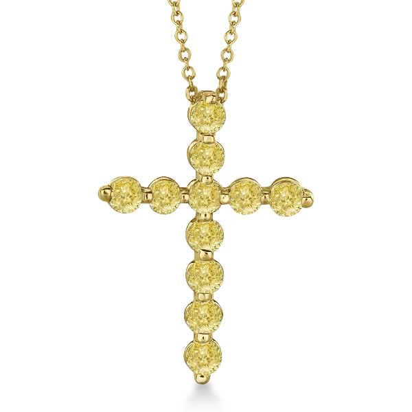 Fancy Yellow Diamond Cross Pendant Necklace 14k Yellow Gold (1.01ct)