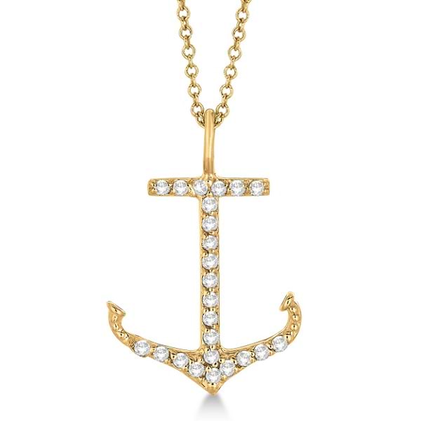 Anchor Shaped Diamond Pendant Necklace 14k Yellow Gold (0.30ct)