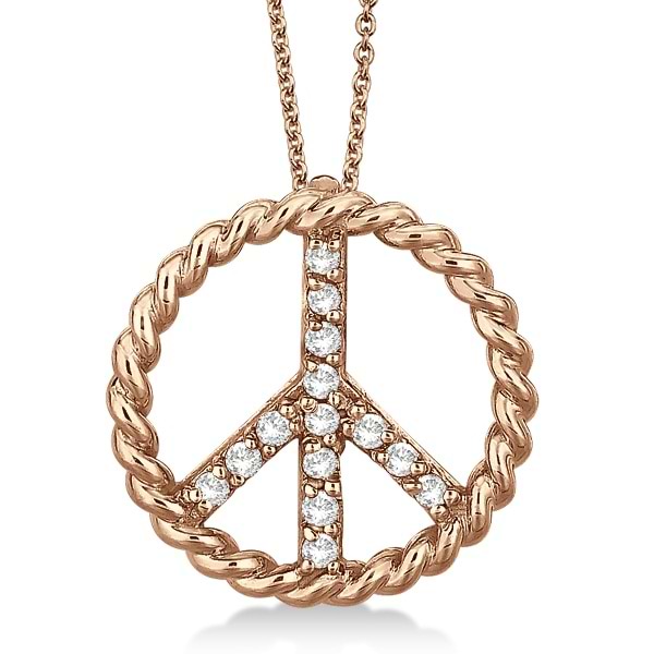 Diamond Peace Sign Swirl Pendant Necklace 14k Rose Gold (0.15ct)
