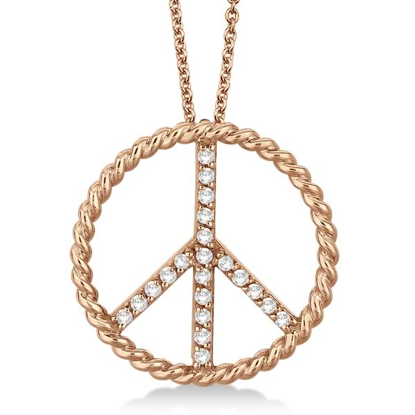 Diamond Peace Sign Swirl Pendant Necklace 14k Rose Gold (0.25ct)