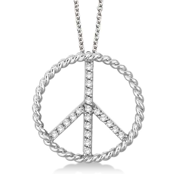 Diamond Peace Sign Swirl Pendant Necklace 14k White Gold (0.25ct)