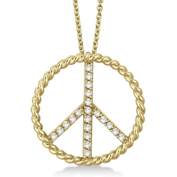 Diamond Peace Sign Swirl Pendant Necklace 14k Yellow Gold (0.25ct)