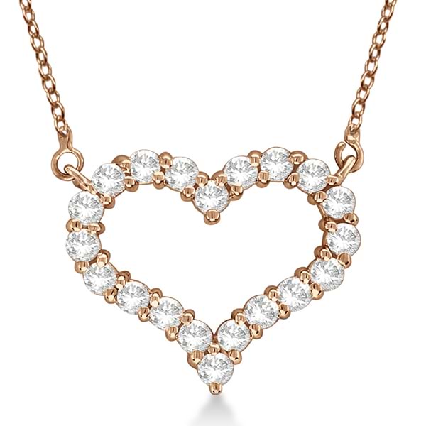 Open Heart Diamond Pendant Necklace 14k Rose Gold (3.10ct)