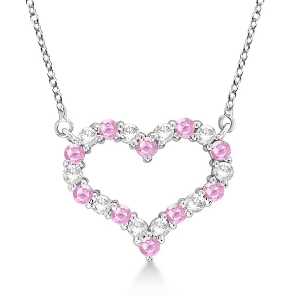 Open Heart Diamond & Pink Sapphire Necklace 14k White Gold (0.65ct)