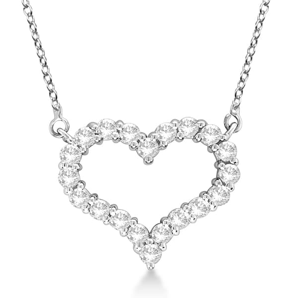 Open Heart Diamond Pendant Necklace 14k White Gold (1.00ct)