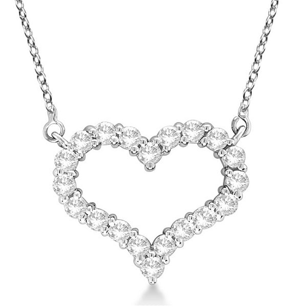 Open Heart Diamond Pendant Necklace 14k White Gold (1.50ct)