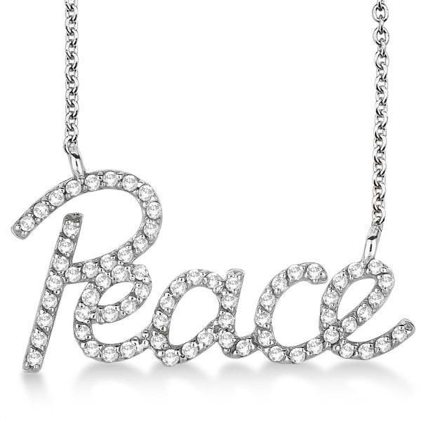 "Peace" Diamond Pendant Necklace 14k White Gold (0.50ct)