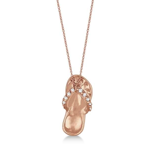 Flip Flop Shaped Diamond Pendant Necklace 14k Rose Gold 0.15ct - IP141