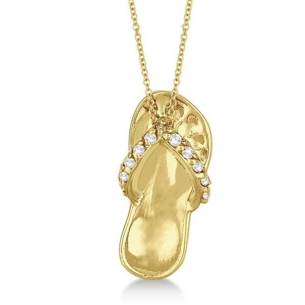 Flip Flop Shaped Diamond Pendant Necklace 14k Yellow Gold (0.15ct)