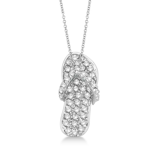 Lab Grown Diamond Flip Flop Pendant Necklace 14k White Gold (0.50ct)