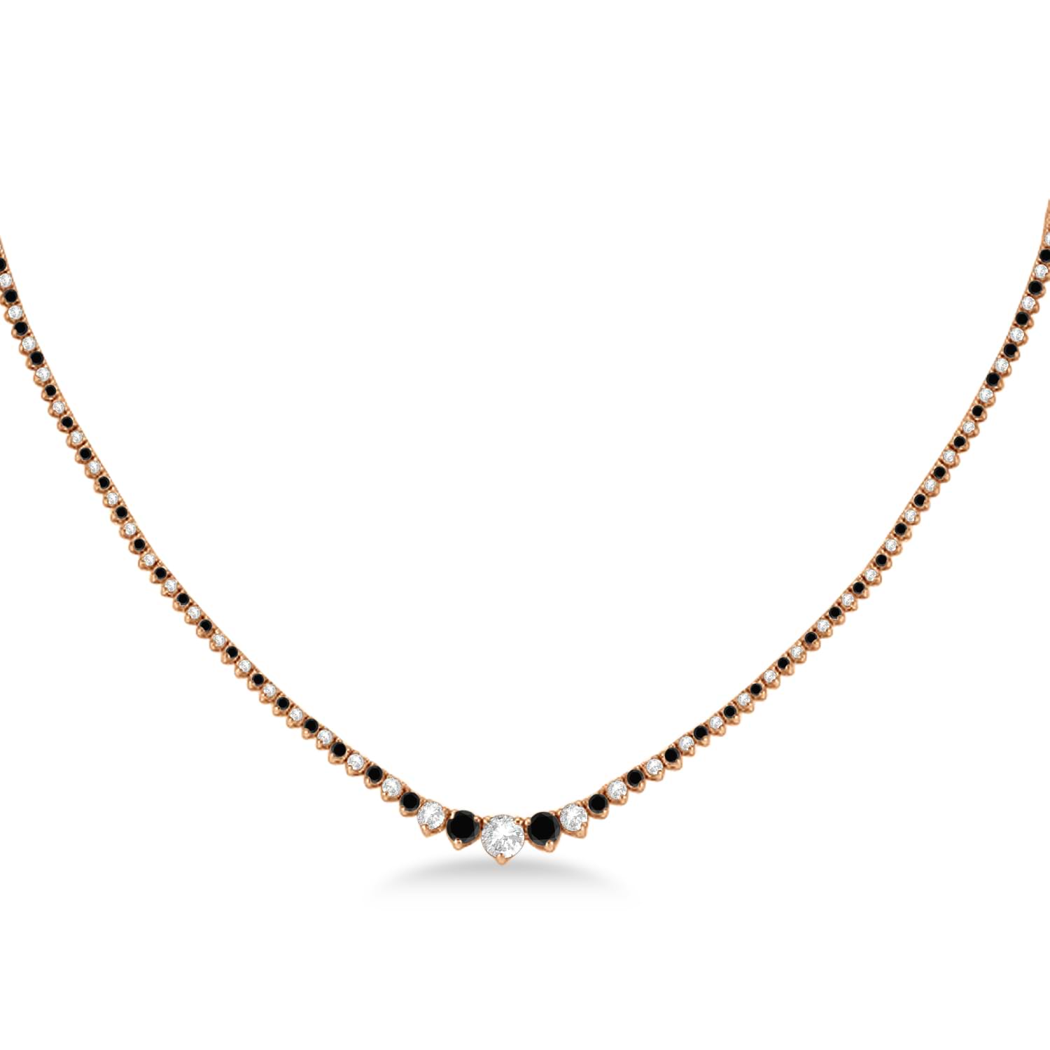 Graduated Eternity Black & White Diamond Tennis Necklace 14k Rose Gold (5.25ct)