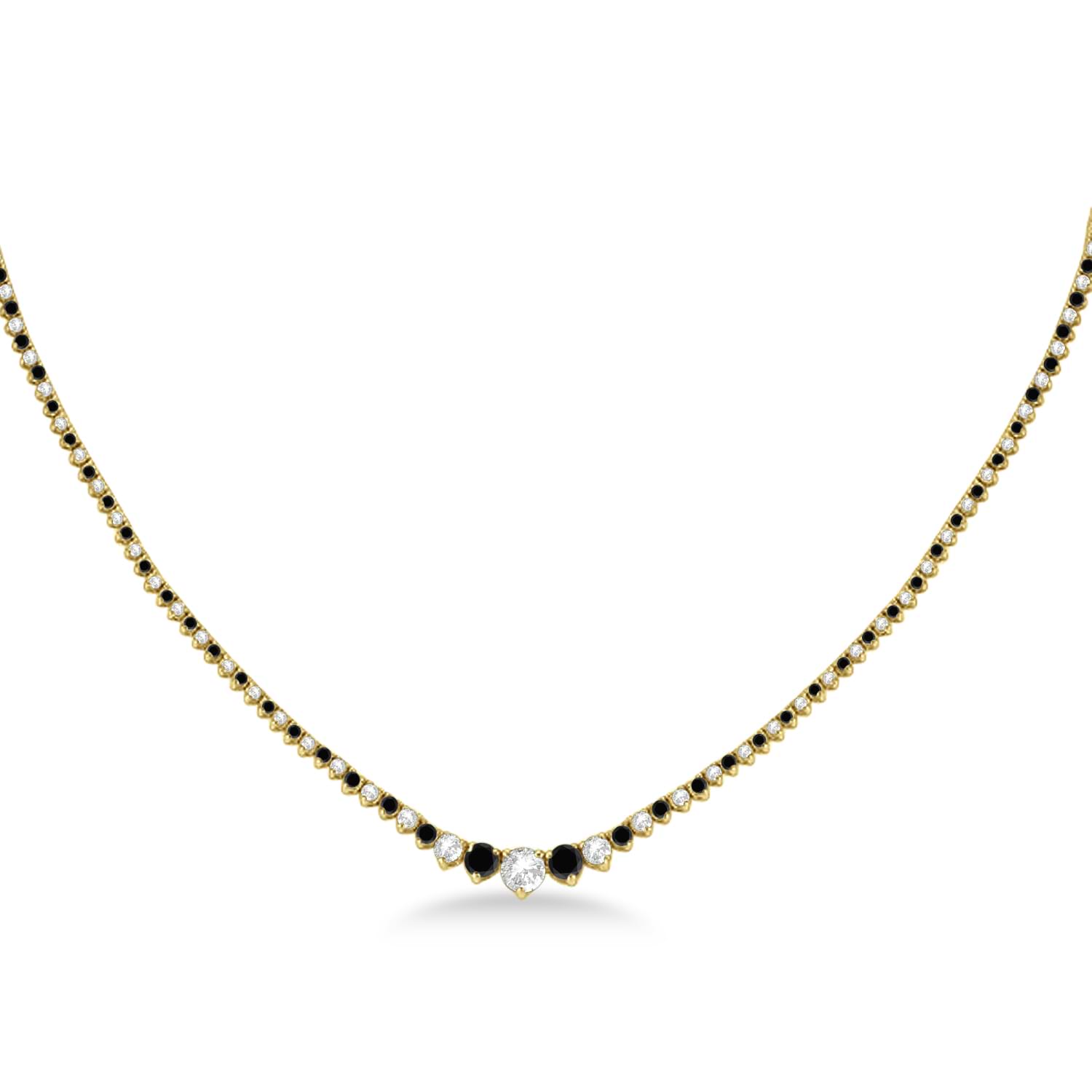 Graduated Eternity Black & White Diamond Tennis Necklace 14k Yellow Gold (5.25ct)