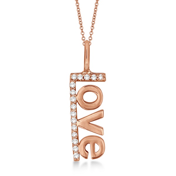 "Love" Spelled Out Diamond Pendant Necklace 14k Rose Gold (0.10ct)