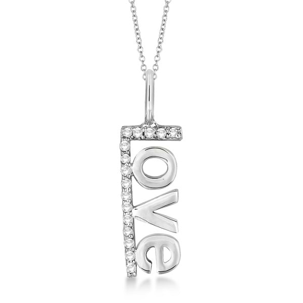 "Love" Spelled Out Diamond Pendant Necklace 14k White Gold (0.10ct)