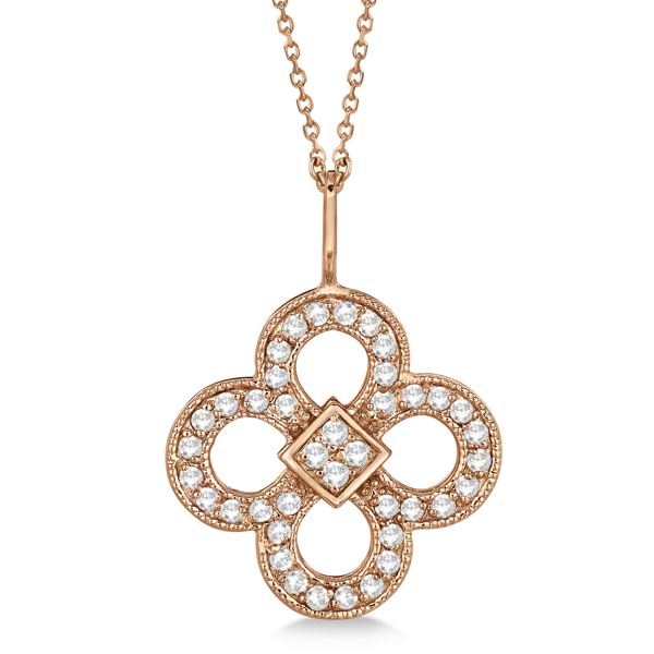 Four Leaf Clover Diamond Pendant Necklace 14K Rose Gold (0.37ct)