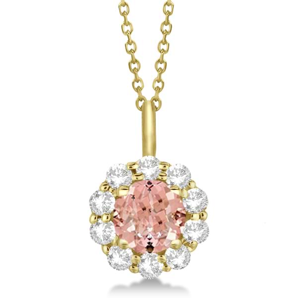 Halo Diamond and Morganite Lady Di Pendant Necklace 14K Yellow Gold (1.69ct)