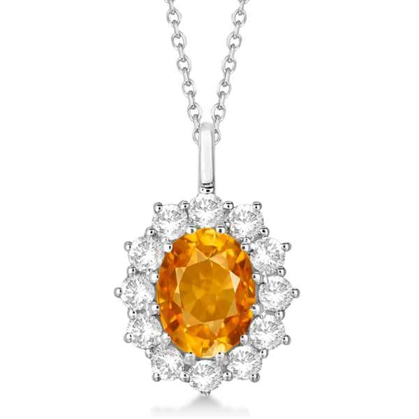 Oval Citrine and Diamond Pendant Necklace 14k White Gold (3.60ctw)
