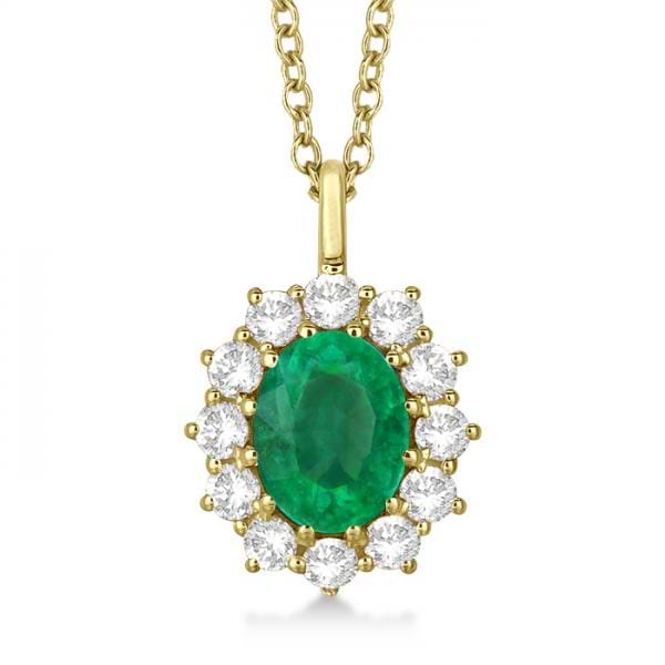 Oval Lab Emerald & Lab  Diamond Pendant Necklace 18k Yellow Gold (3.60ctw)