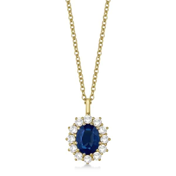 Oval Blue Sapphire & Diamond Pendant Necklace 18k Yellow Gold (3.60ctw)