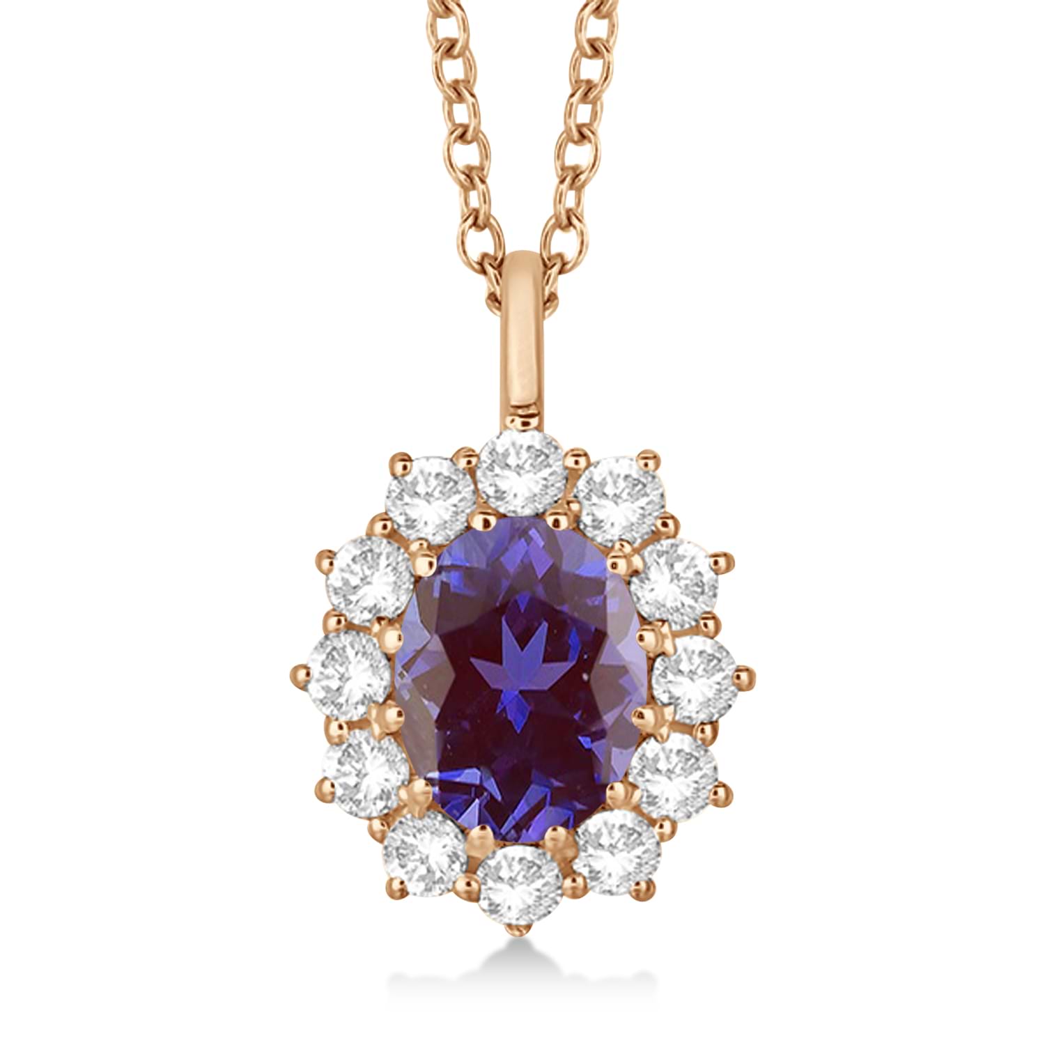 Oval Lab Alexandrite and Diamond Pendant Necklace 14k Yellow Gold (3.60ctw)