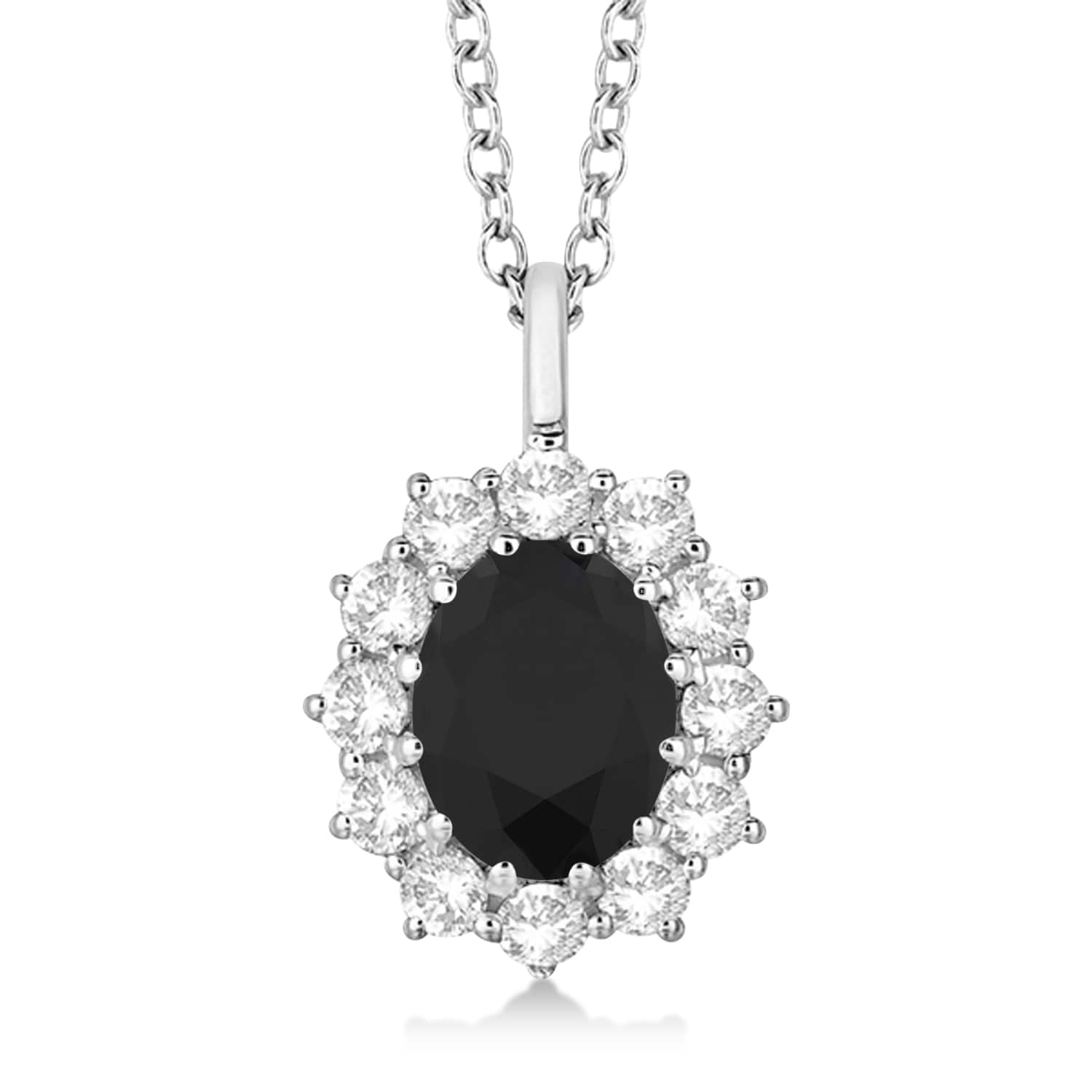 Oval Black & White Diamond Pendant Necklace 14k White Gold (2.80ctw)