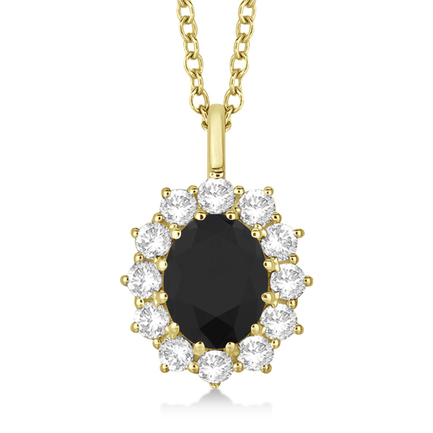 Oval Black & White Diamond Pendant Necklace 18k Yellow Gold (2.80ctw)