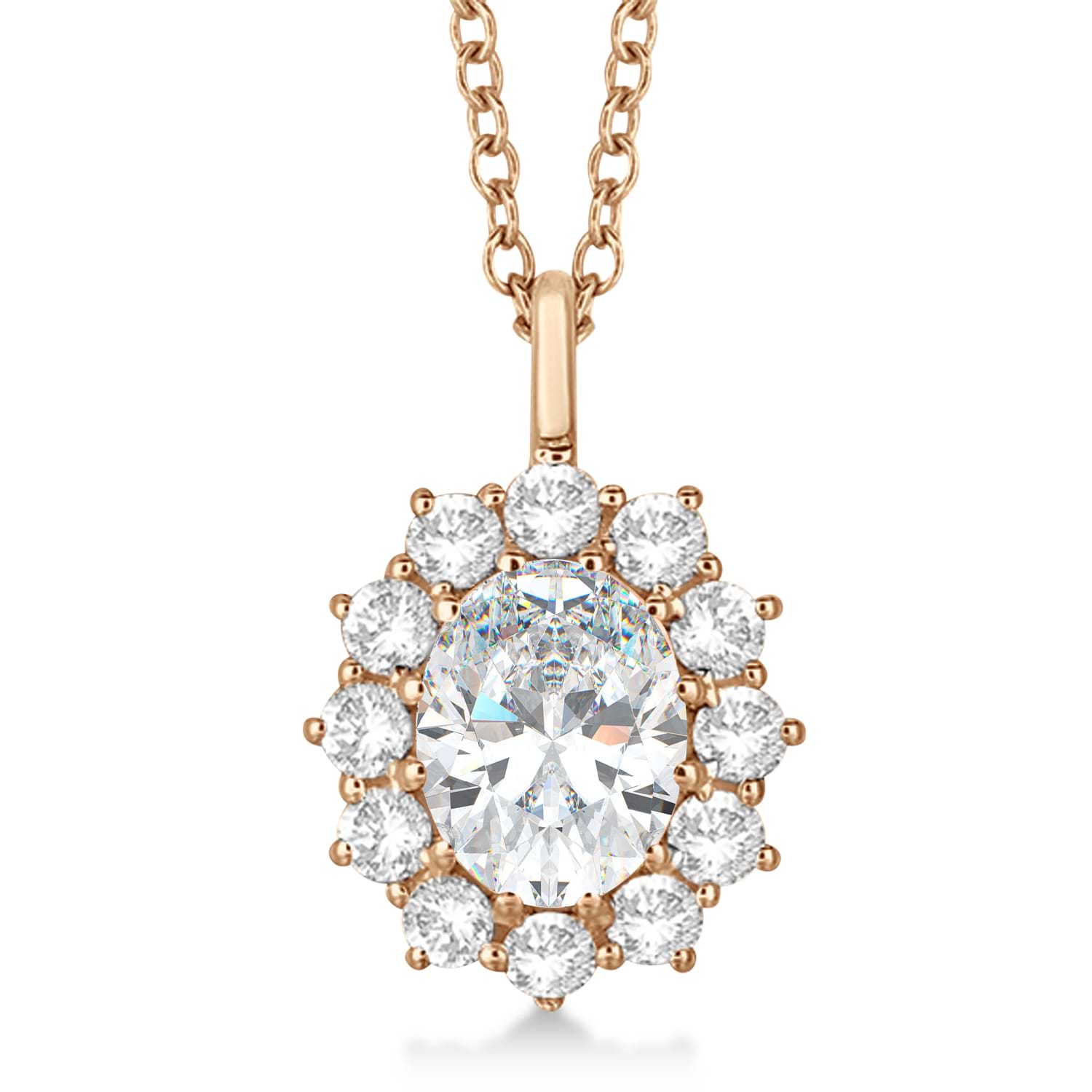 Oval Moissanite and Diamond Pendant Necklace 14k Rose Gold (3.60ctw)