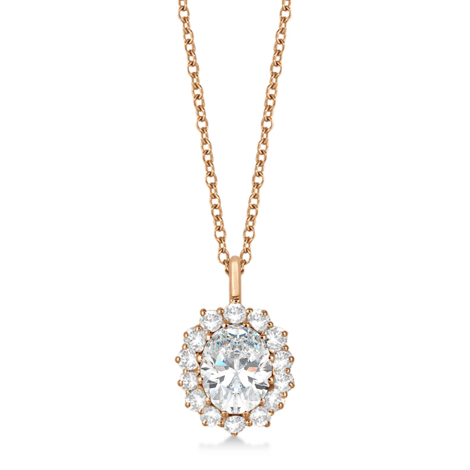 Oval Moissanite and Diamond Pendant Necklace 14k Rose Gold (3.60ctw)