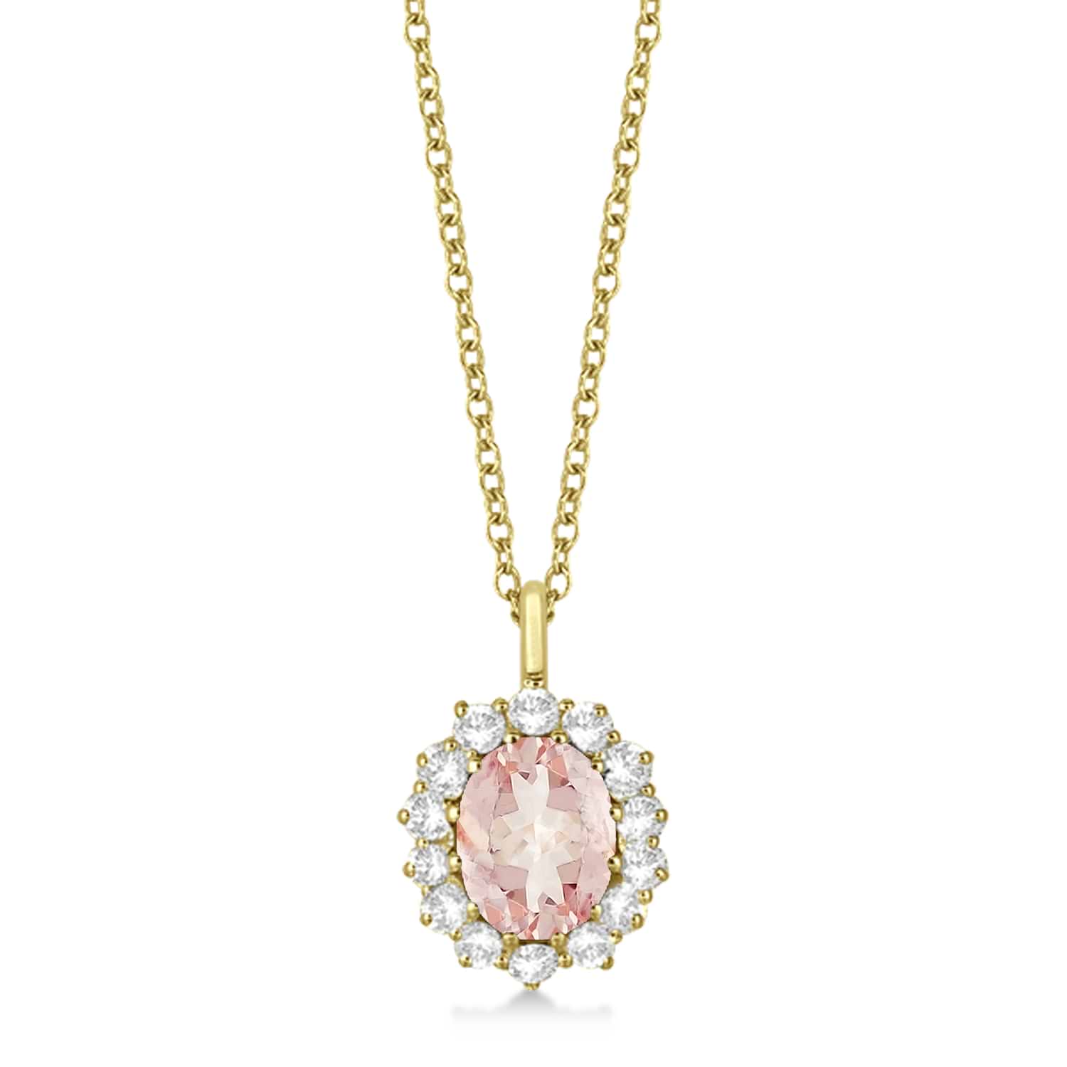 Oval Morganite and Diamond Pendant Necklace 14k Yellow Gold (3.60ctw)