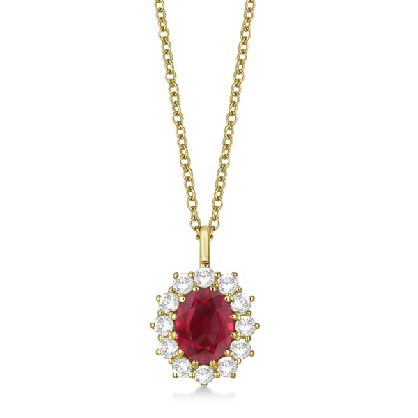 Oval Ruby and Diamond Pendant Necklace 14k Yellow Gold (3.60ctw)