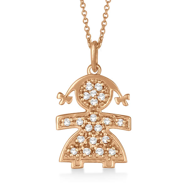 Pave-Set Diamond Girl Shape Pendant Necklace 14K Rose Gold (0.15ct)