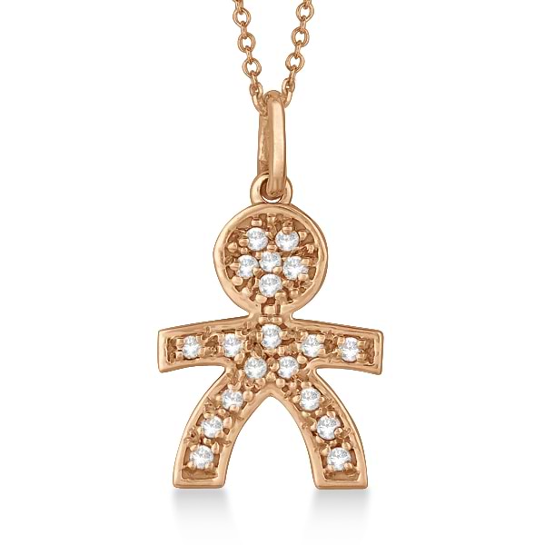 Pave-Set Diamond Boy Shape Pendant Necklace 14K Rose Gold (0.15ct)
