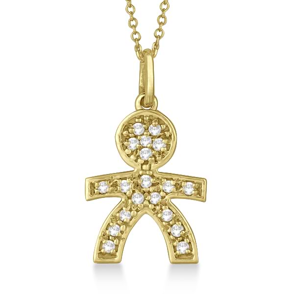 Pave-Set Diamond Boy Shape Pendant Necklace 14K Yellow Gold (0.15ct)
