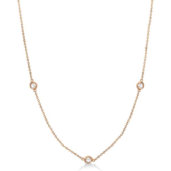 Diamond Station Three Stone Bezel-Set Necklace 14k Rose Gold (0.50ct)