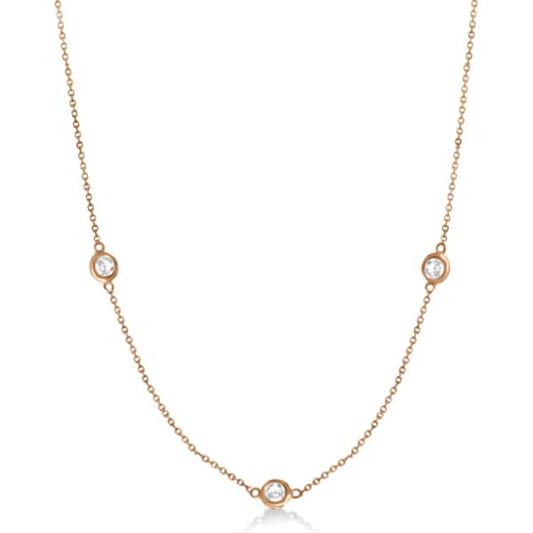 Diamond Station Three Stone Bezel-Set Necklace 14k Rose Gold (0.75ct)