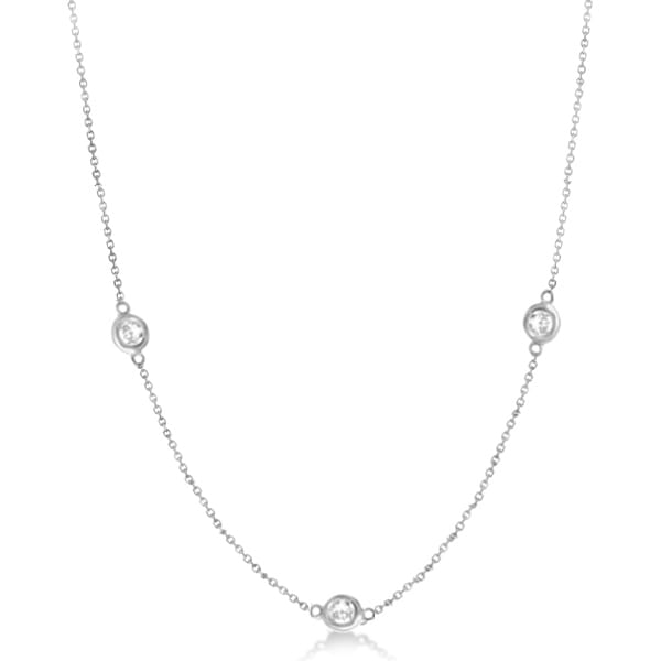 Diamond Station Three Stone Bezel-Set Necklace 14k White Gold 1ct - IN618