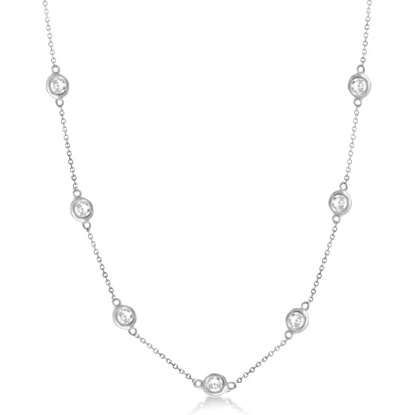 Diamond Station Seven Stone Bezel-Set Necklace 14k White Gold (3.00ct)