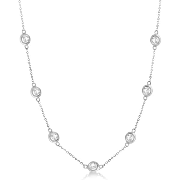 Lab Grown Diamond Station Seven Stone Bezel-Set Necklace 14k White Gold (5.00ct)
