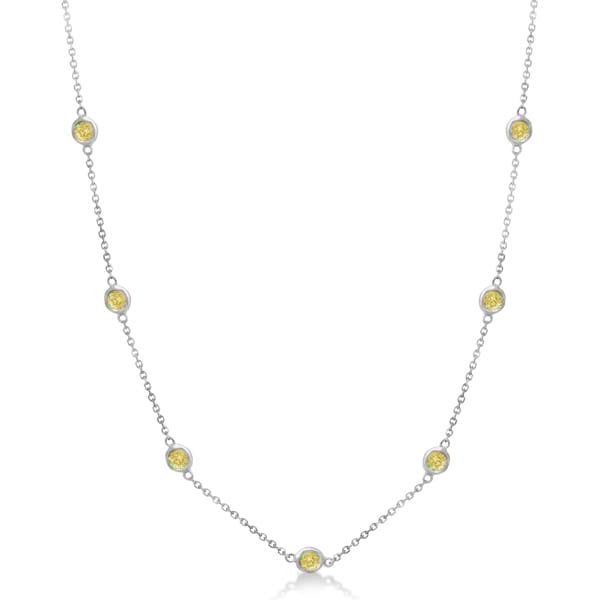 Fancy Yellow Diamond Station Necklace 14K White Gold (0.38ct)
