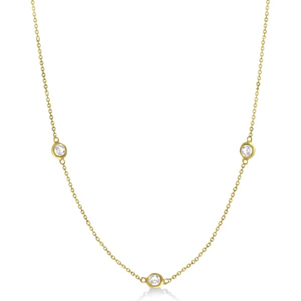 Diamond Station Three Stone Bezel-Set Necklace 14k Yellow Gold (0.75ct)