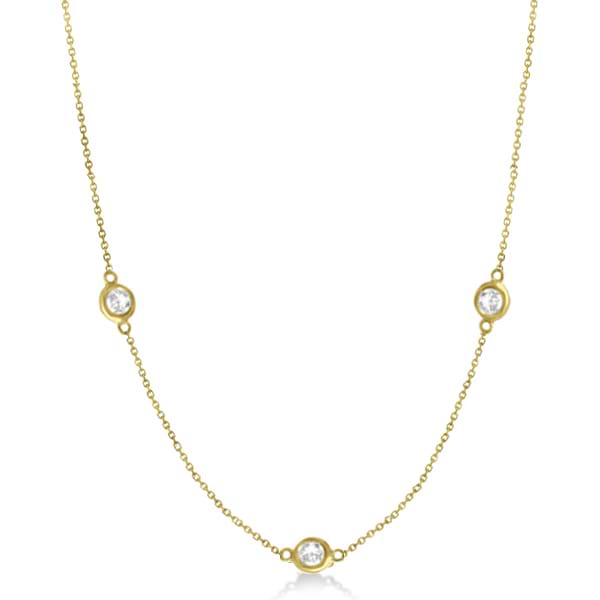 Diamond Station Three Stone Bezel-Set Necklace 14k Yellow Gold (1.50ct)
