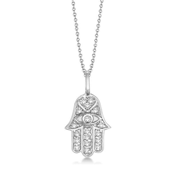 Diamond Hamsa Pendant Necklace 18k White Gold (0.16ct)