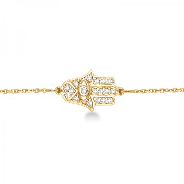 Diamond Hamsa Chain Bracelet 14k Yellow Gold (0.16ct)